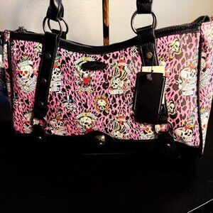 Ed Hardy Pink Leopard Skull Tote Bag NWT Large Shoulder Bag